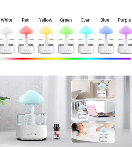 Mushroom Rain Air Humidifier Electric Aroma Diffuser Rain Cloud Smell Distributor Relax Water Drops Sounds Colorful Night Lights