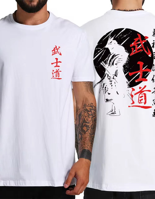 Load image into Gallery viewer, Japan Samurai Spirit T Shirts for Men Japanese Style Back Print Loose Oversized 100% Cotton Tops T-Shirt Bushido Male Gifts Tee
