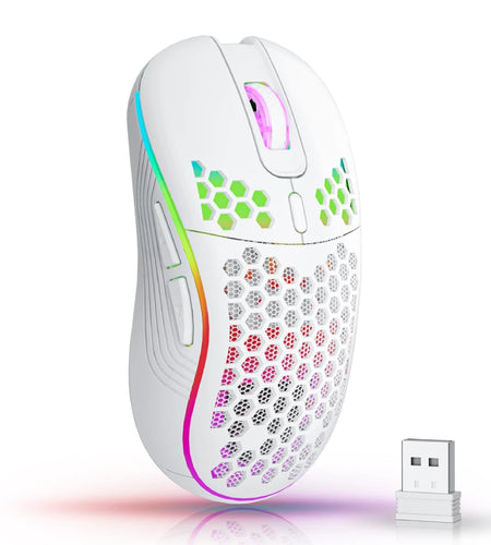 2.4G Wireless RGB Lighting Charging Mouse with Adjustable DPI Ergonomic Honeycomb Design Gaming Mouse for Desktop Laptop