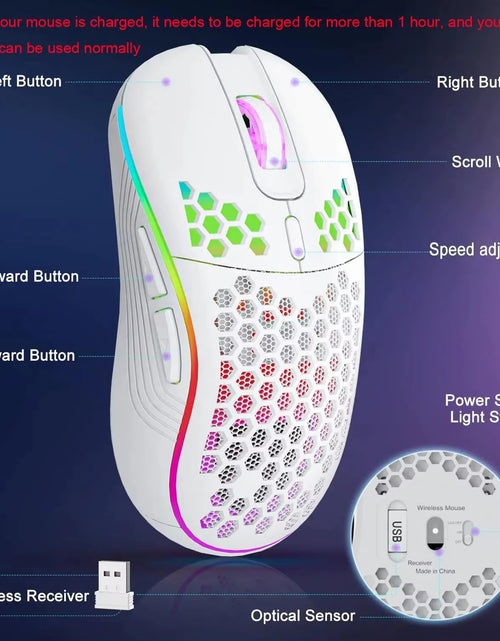 Load image into Gallery viewer, 2.4G Wireless RGB Lighting Charging Mouse with Adjustable DPI Ergonomic Honeycomb Design Gaming Mouse for Desktop Laptop

