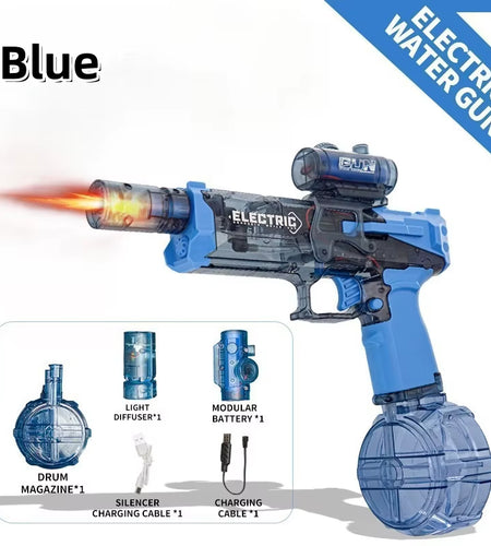 Electric Continuous Firing Water Gun Fully Automatic with Light Flame Large Capacity Water Blaster Summer Outdoor Beach Toy