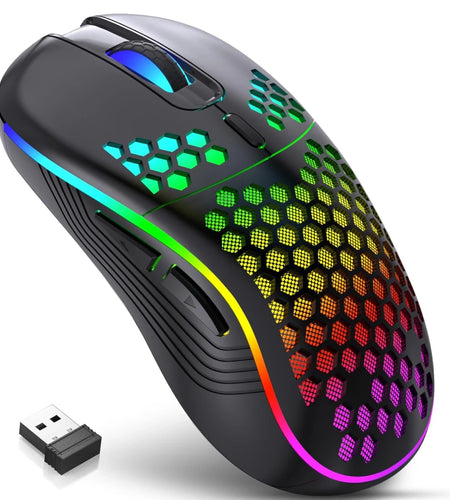 2.4G Wireless RGB Lighting Charging Mouse with Adjustable DPI Ergonomic Honeycomb Design Gaming Mouse for Desktop Laptop